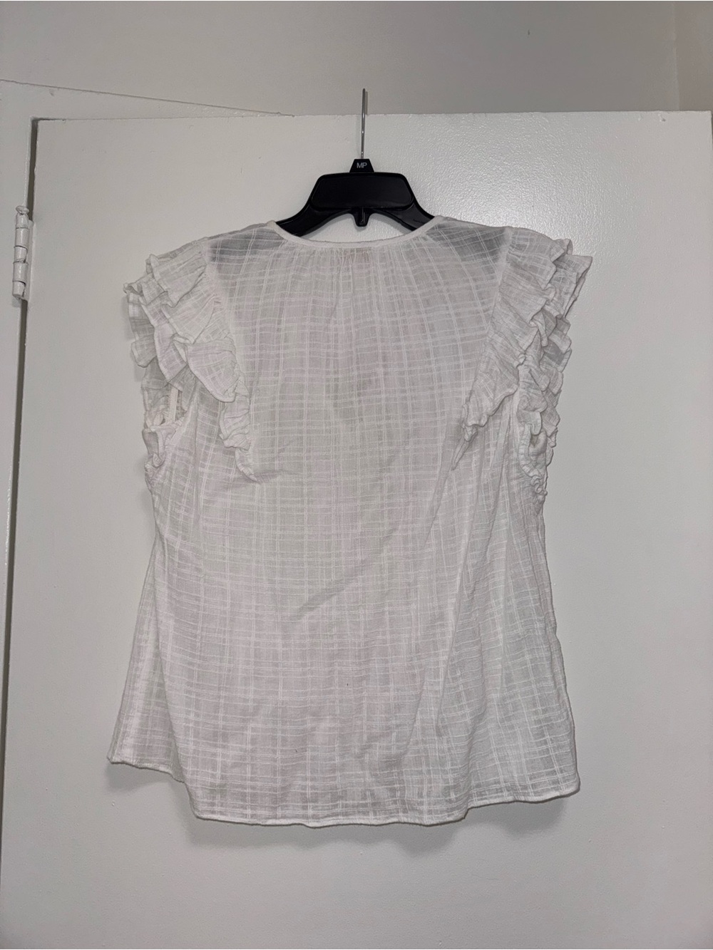 Ramy Brook White Ruffle Sleeve Tie-Neck Cotton Top Short Sleeve M - Picture 5 of 6